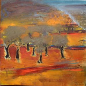 Olive Grove with Mountain Oil on canvas 76x76cm